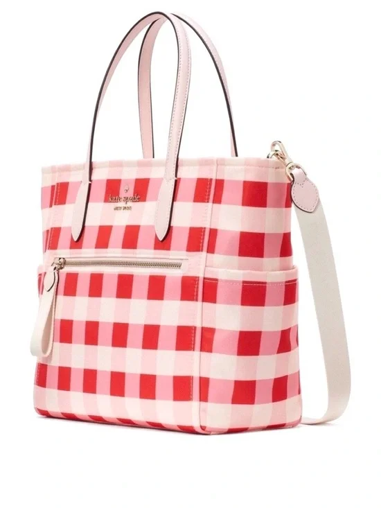 Kate Spade Chelsea Gingham pink multi Tote with Detachable Strap Bag - Picture 4 of 9